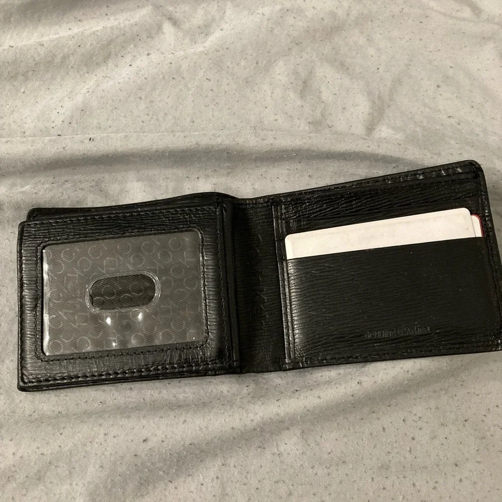 Calvin Klein Black Leather Compact Card & Key Wallet with CK Hardware